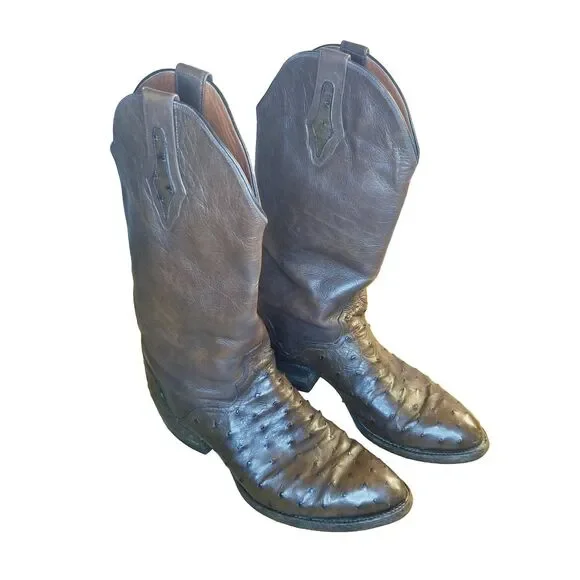El Dorado Ostrich Boots Men's Size 8.5D Full-Quill Brown Leather Handmade 9891